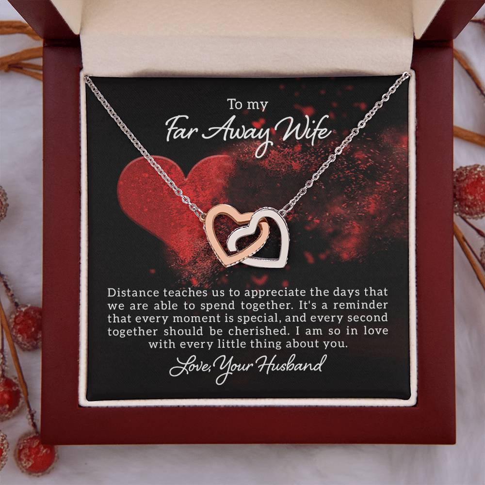 To my far away wife - Distance teaches us - Interlocking Hearts Necklace