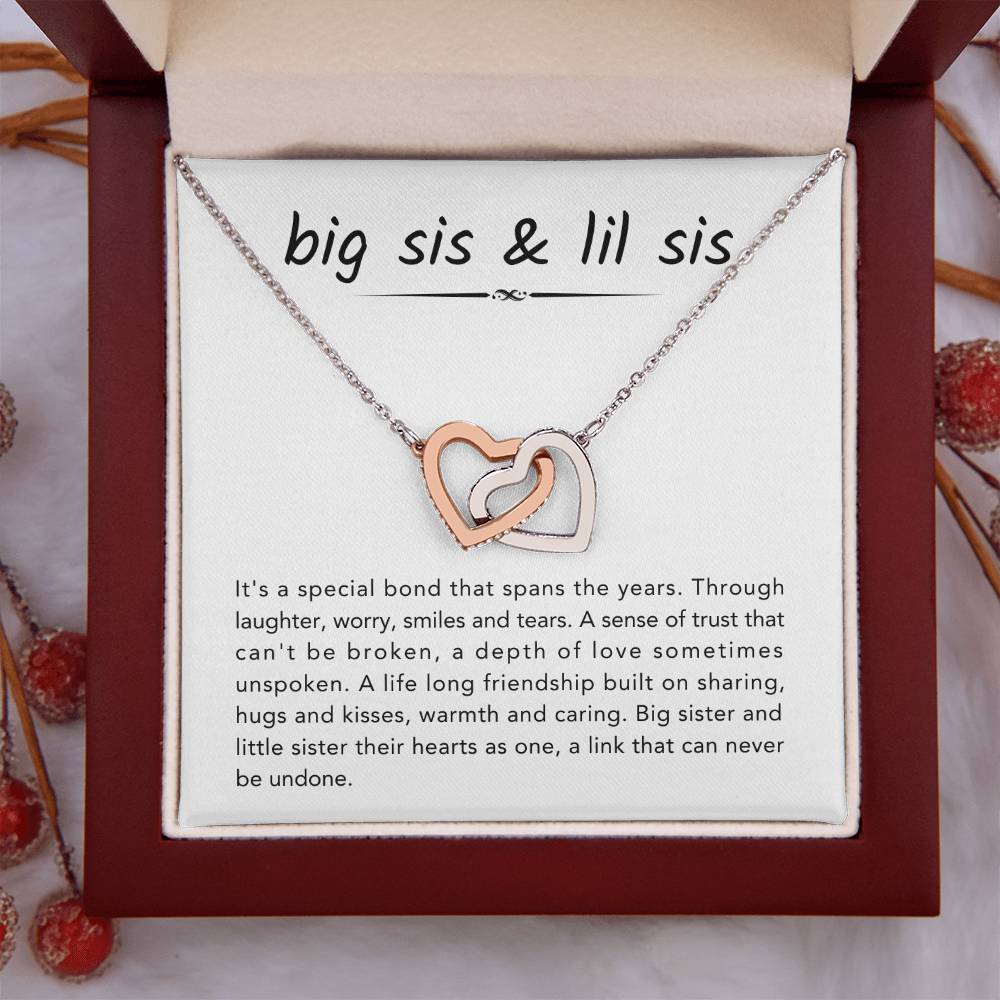 Big Sister & Little Sister Necklace - It's a special bond that spans the years - Gift for Sister - Interlocking Hearts Necklace