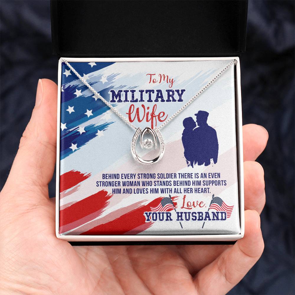 To My Military Wife Necklace - Perfect Gift from Husband for Birthday, Christmas & Valentine’s Day - Lucky In Love Necklace