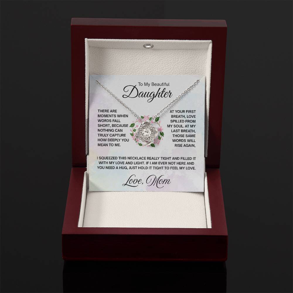 To My Daughter Necklace - Special Gift from Mom for Birthday, Christmas & Proud Mom Moments - Love Knot Necklace