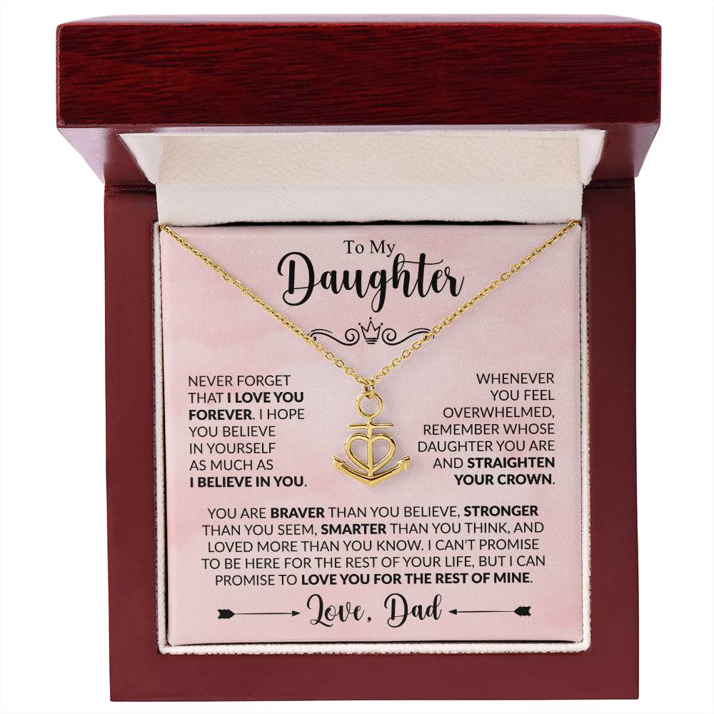 To My Daughter Necklace – Graduation & Xmas Gift from Dad – Anchor Pendant Necklace