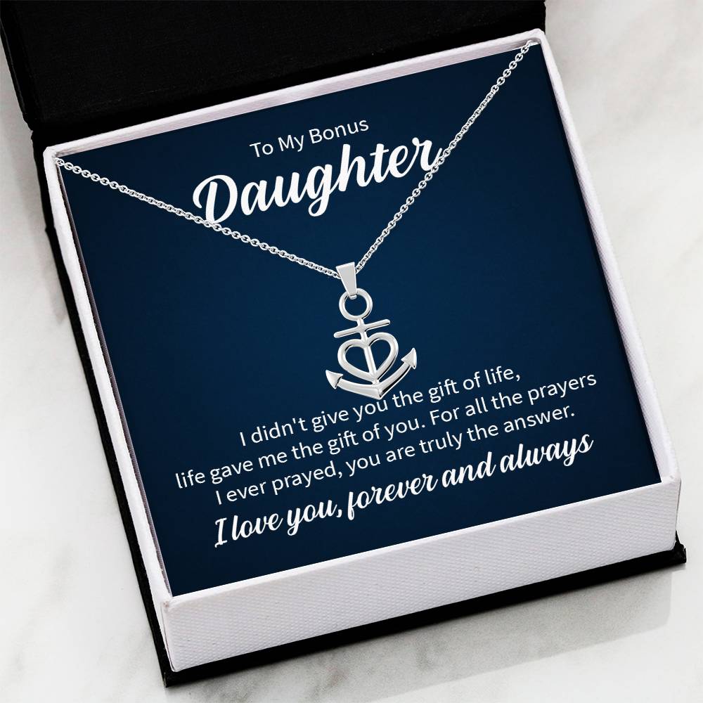 To My Bonus Daughter Necklace – Perfect Daughter Gift for Graduation & Birthday – Anchor Pendant Necklace