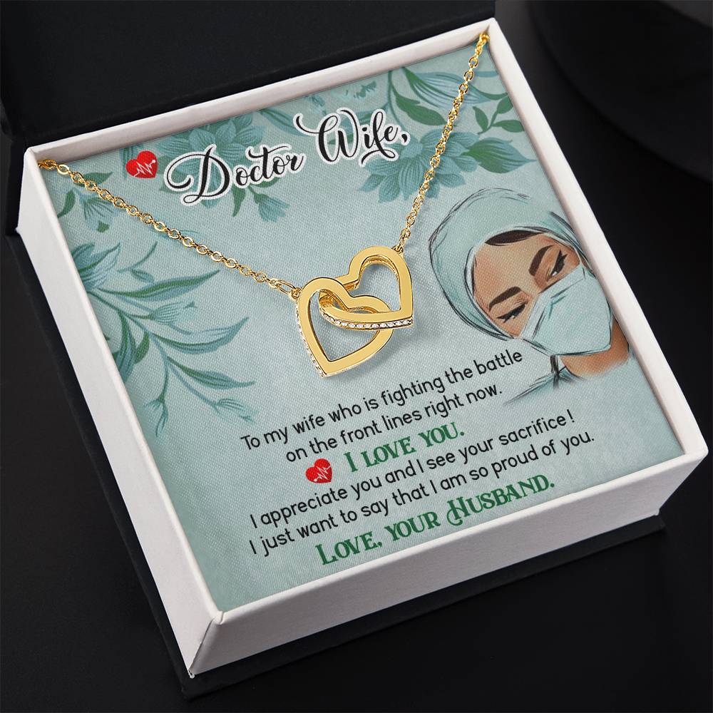 To My Doctor Wife Necklace - Heartwarming Gift from Husband for Birthday, Anniversary & Valentine’s Day - Interlocking Hearts Necklace