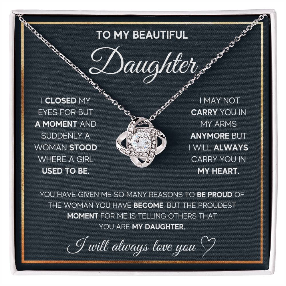 To My Daughter Necklace – Daughter Gift for Birthday, Graduation Achievements – Love Knot Necklace
