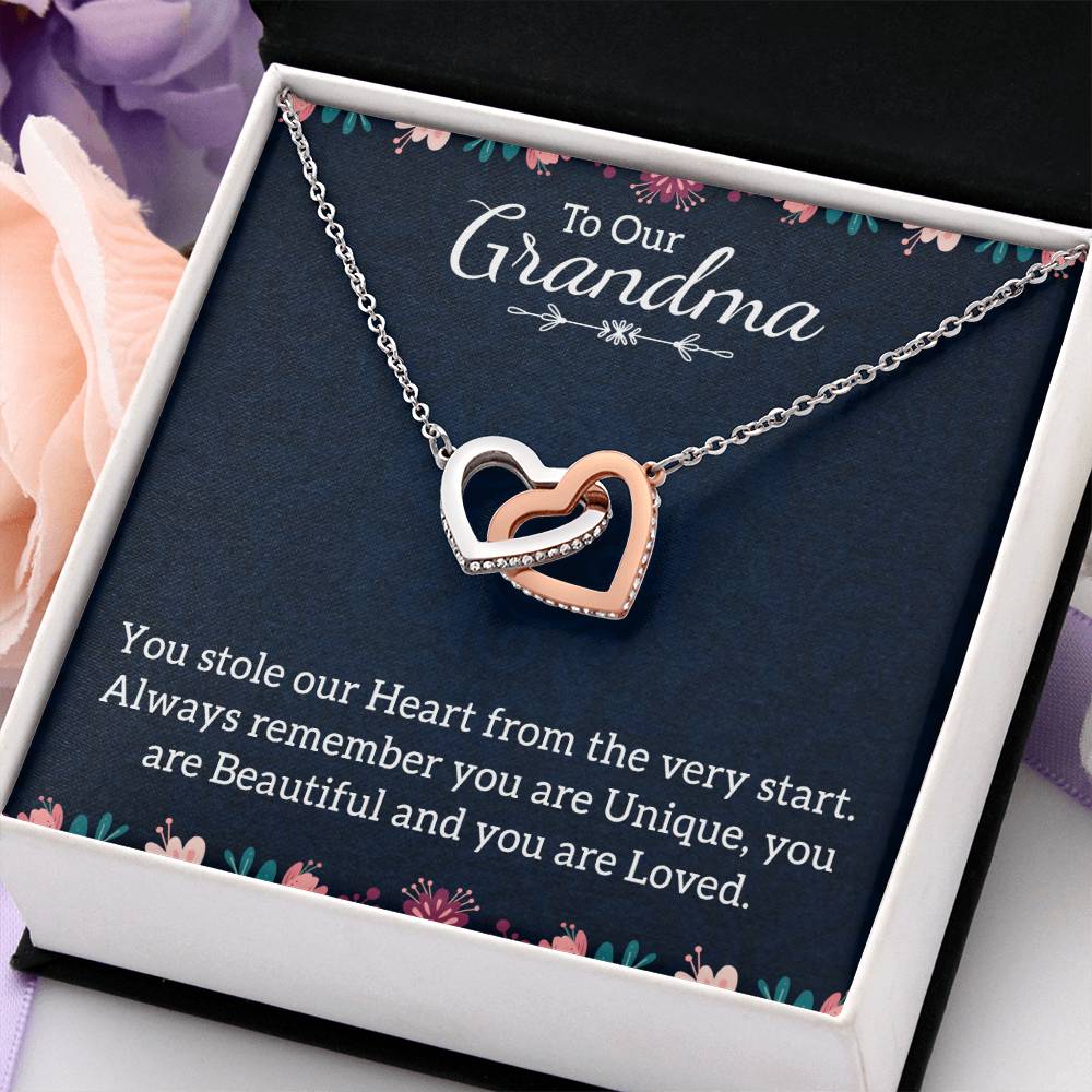 To Our Grandma Necklace - You stole our heart from the very start - Interlocking Hearts Necklace