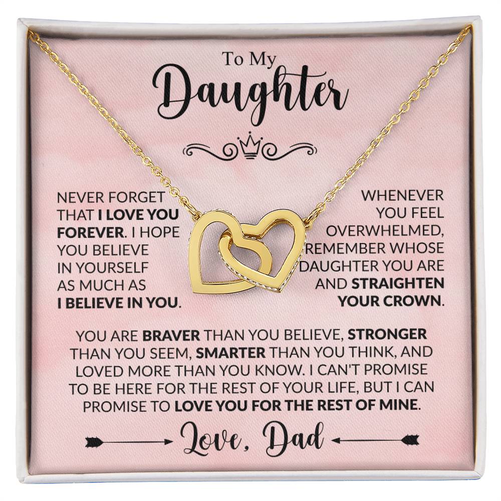 To My Daughter Necklace – Dad to Daughter Birthday Jewelry – Interlocking Hearts Necklace