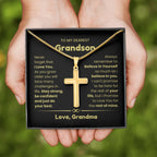 To My Grandson - Grandson Gift from Grandma - As you grow older you will face many challenges in life - Artisan Cross Necklace