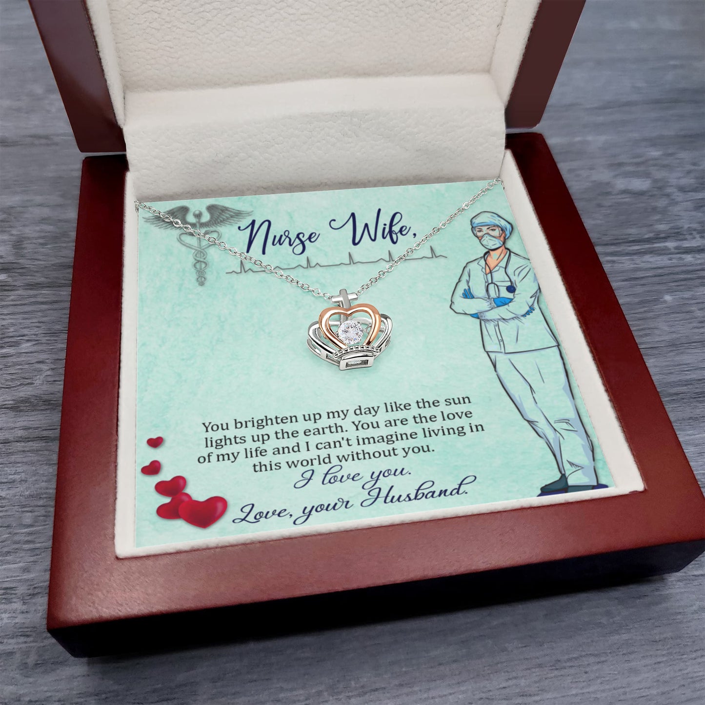 To My Nurse Wife Necklace - Sweet Romantic Jewelry for Wife - Crown Pendant Necklace