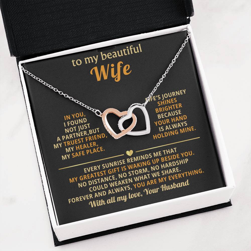 Thoughtful Romantic Wife Gift - Jewelry from Husband for Any Occasion - Interlocking Hearts Necklace