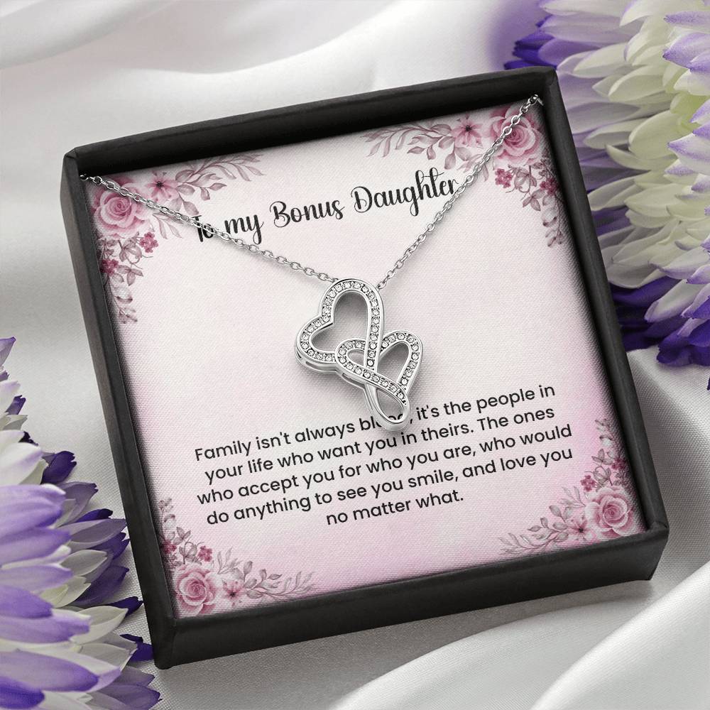 To My Bonus Daughter Necklace - Heart-to-heart Pendant Necklace - Gift for Bonus Daughter