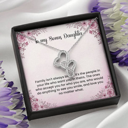 To My Bonus Daughter Necklace - Heart-to-heart Pendant Necklace - Gift for Bonus Daughter