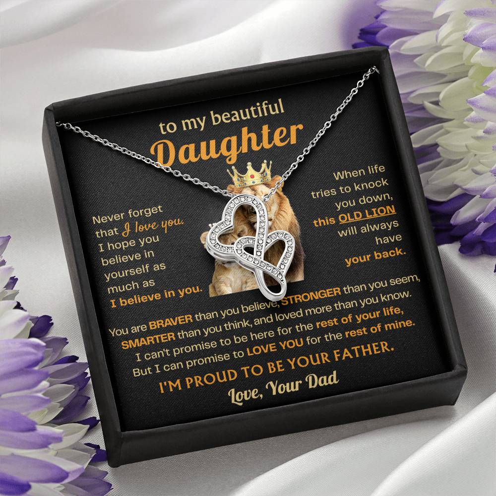 To My Daughter Necklace - Heartfelt Gift from Dad for Birthday, Graduation & Proud Dad Moments - Heart-to-heart Pendant Necklace