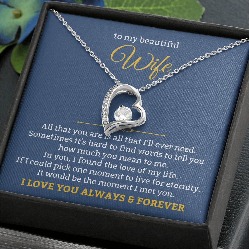 To My Beautiful Wife Necklace - Emotional Love Jewelry Gift from Husband for Valentine’s Day & Birthday Happiness - Forever Love Necklace
