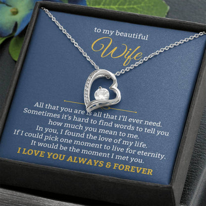 To My Beautiful Wife Necklace - Emotional Love Jewelry Gift from Husband for Valentine’s Day & Birthday Happiness - Forever Love Necklace