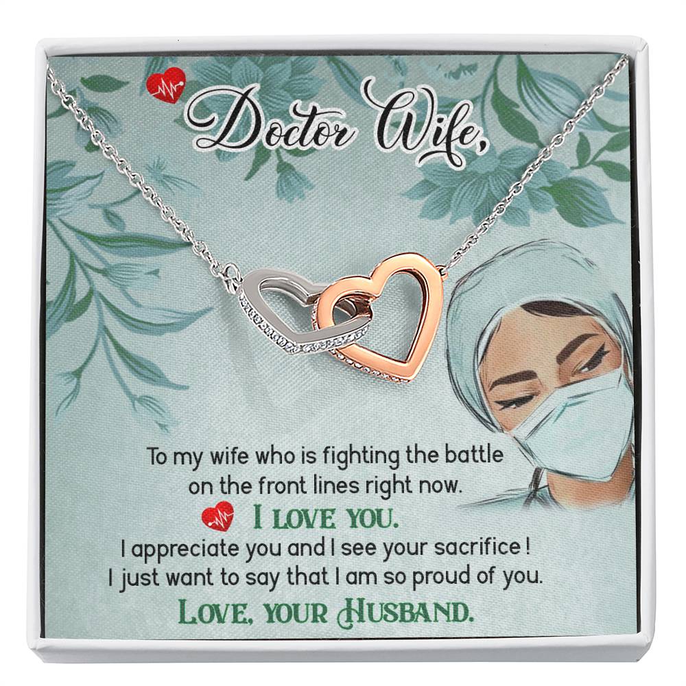To My Doctor Wife Necklace - Heartwarming Gift from Husband for Birthday, Anniversary & Valentine’s Day - Interlocking Hearts Necklace