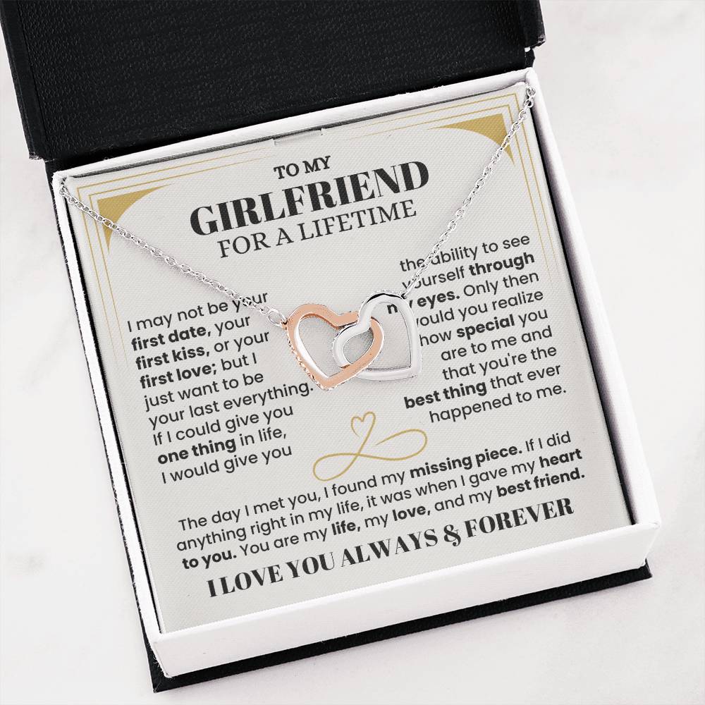 To My Girlfriend Necklace - Soulmate Jewelry Gift for Valentine’s Day, Birthday - Interlocking Hearts Necklace