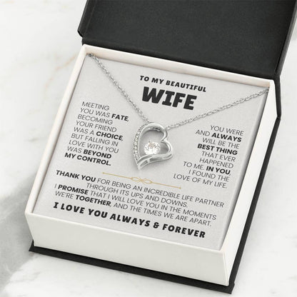 To My Beautiful Wife Necklace - Romantic Anniversary & Valentine’s Day Jewelry Gift from Husband to Wife - Forever Love Necklace