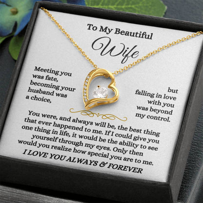 To My Beautiful Wife Necklace - Perfect Romantic Surprise from Husband for Anniversary, Birthday & Valentine’s Day - Forever Love Necklace