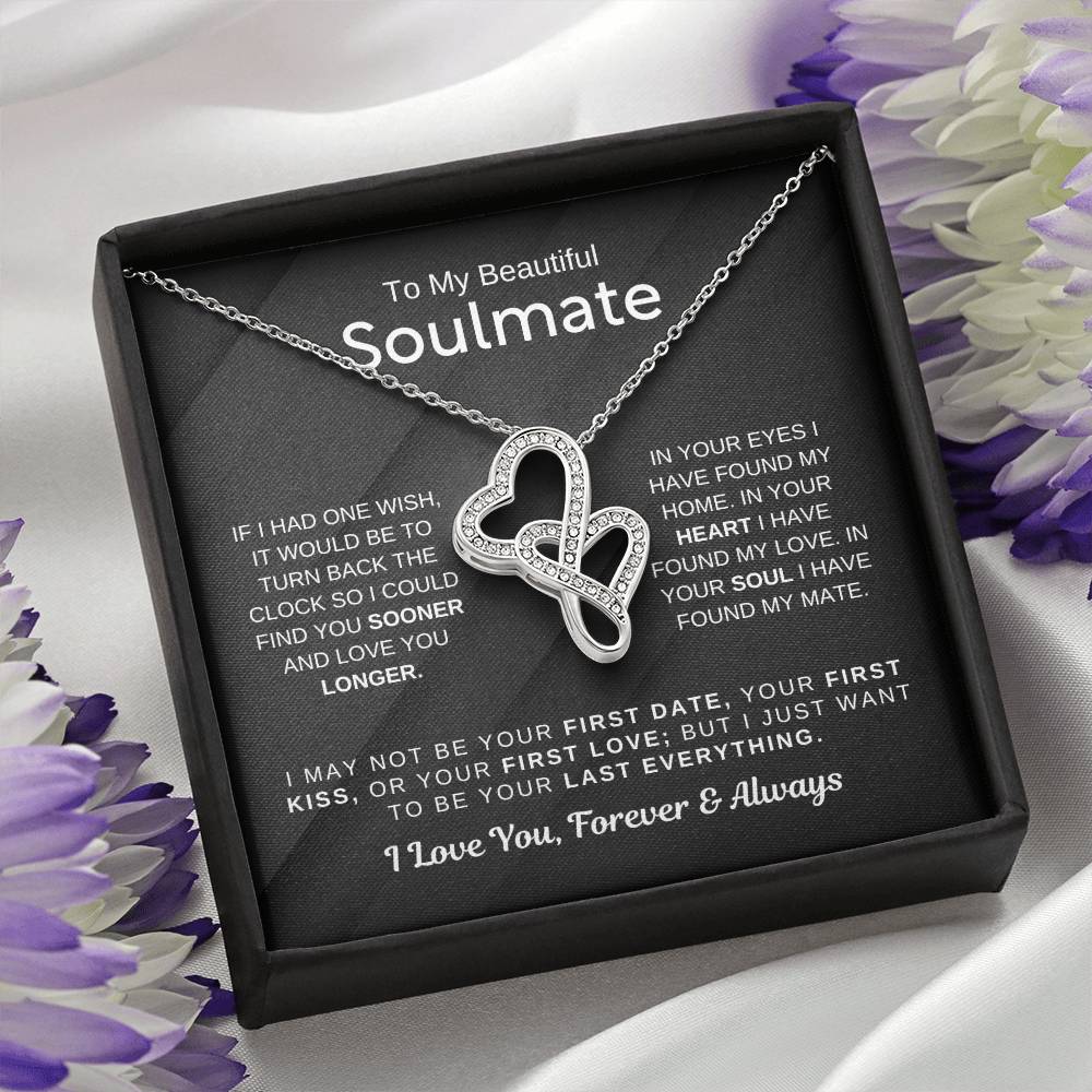 To My Beautiful Soulmate Necklace - Romantic Necklace for Surprising The Soulmate in Your Life - Heart-to-heart Pendant Necklace
