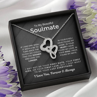 To My Beautiful Soulmate Necklace - Romantic Necklace for Surprising The Soulmate in Your Life - Heart-to-heart Pendant Necklace