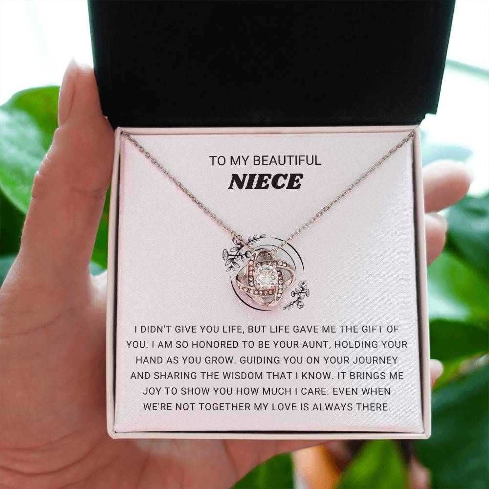 To My Beautiful Niece - I am so honored to be you aunt - Gift for Niece from Aunt - Love Knot Necklace