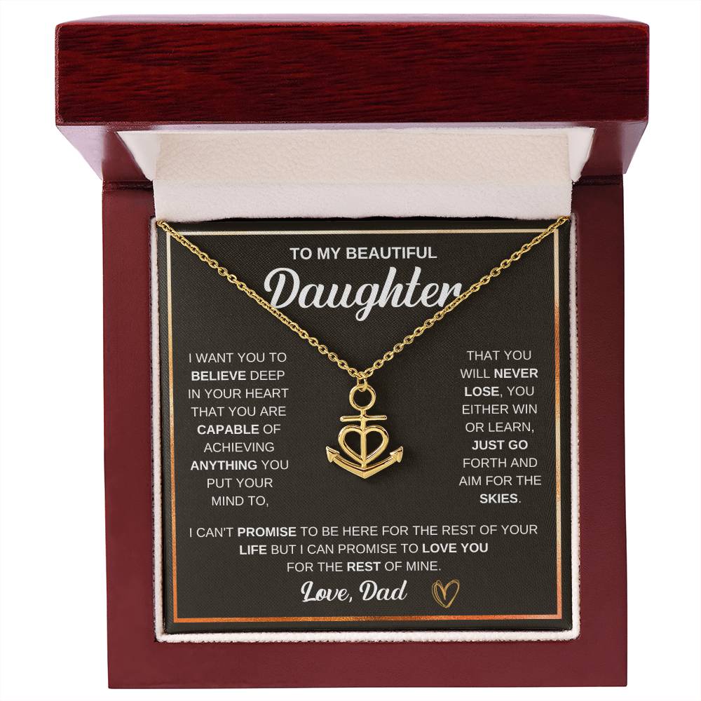 To My Daughter Necklace – Dad to Daughter Birthday Jewelry – Anchor Pendant Necklace