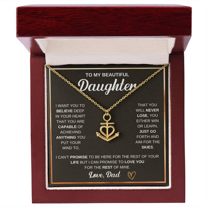 To My Daughter Necklace – Dad to Daughter Birthday Jewelry – Anchor Pendant Necklace