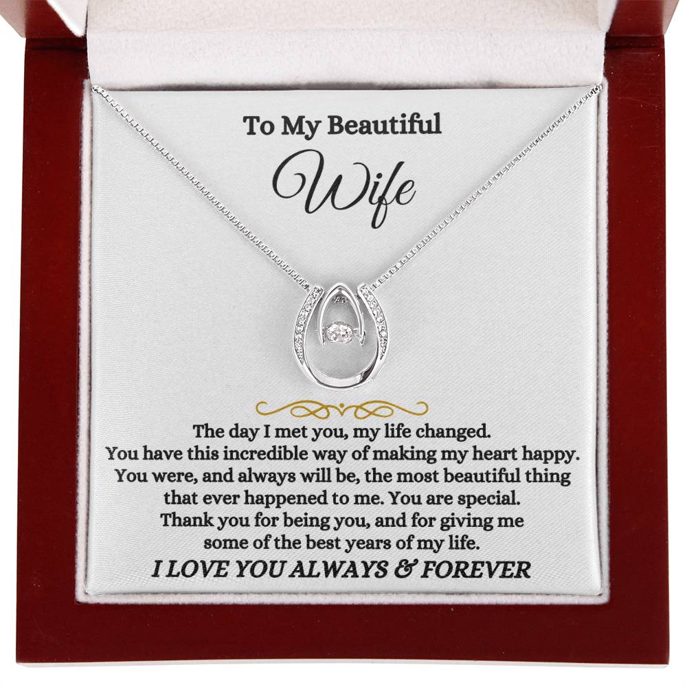 To My Beautiful Wife Necklace - Heartwarming Gift from Husband for Birthday, Anniversary & Valentine’s Day - Lucky In Love Necklace