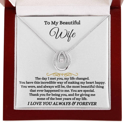 To My Beautiful Wife Necklace - Heartwarming Gift from Husband for Birthday, Anniversary & Valentine’s Day - Lucky In Love Necklace
