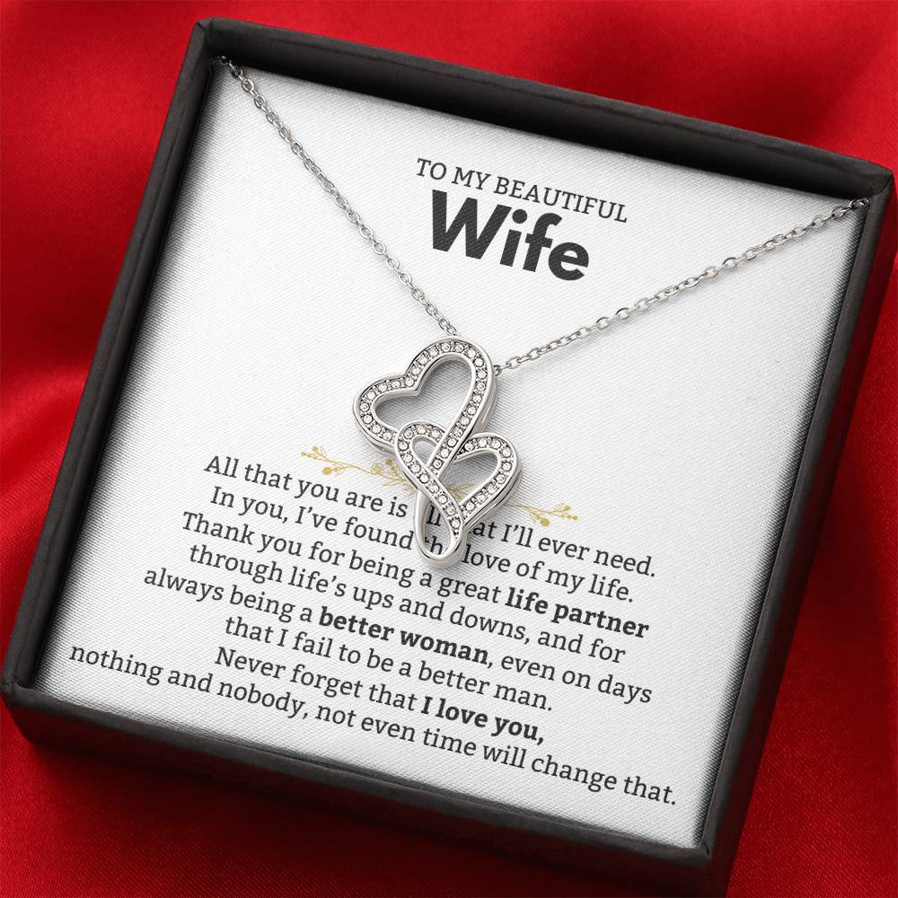 To My Beautiful Wife Necklace - Beautiful Wife Jewelry Gift for Birthday, Valentine’s Day & Special Romantic Moments - Heart-to-heart Pendant Necklace