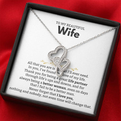 To My Beautiful Wife Necklace - Beautiful Wife Jewelry Gift for Birthday, Valentine’s Day & Special Romantic Moments - Heart-to-heart Pendant Necklace