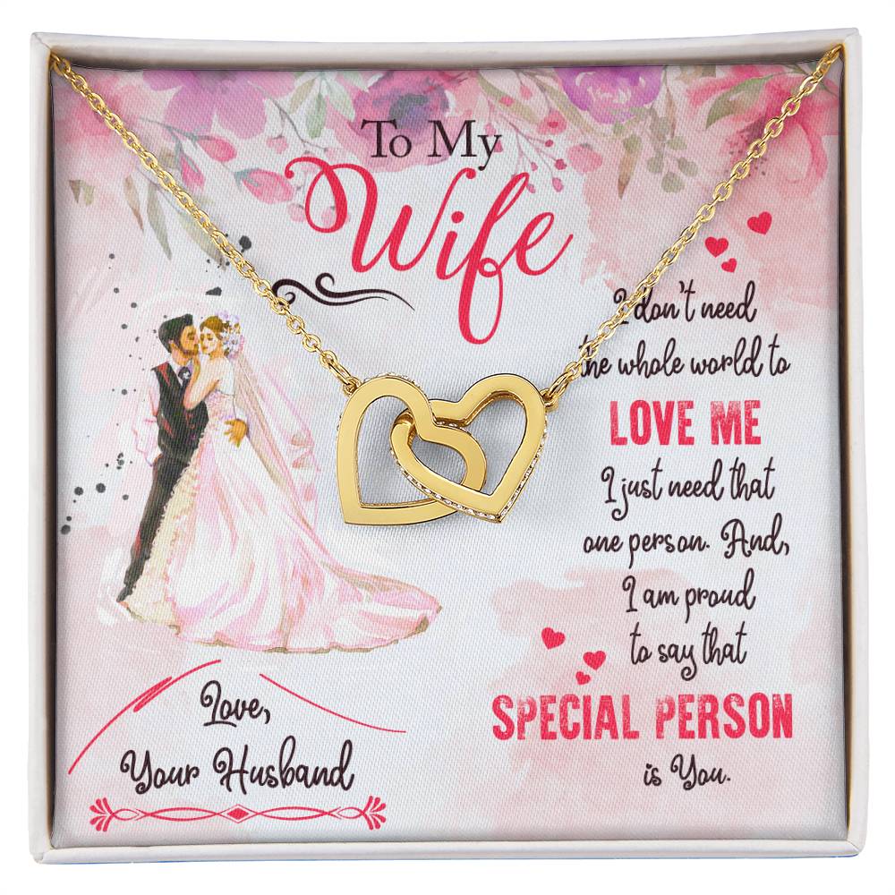 To My Beautiful Wife Necklace - Romantic Everyday Jewelry Gift from Husband for Birthday, Valentine’s Day & Just Because - Interlocking Hearts Necklace