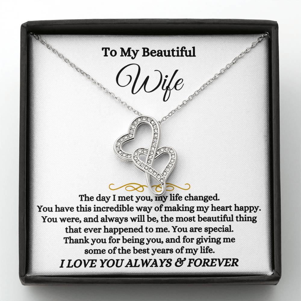 To My Beautiful Wife Necklace - Unforgettable Husband Gift, Emotional Jewelry for Anniversary & Valentine’s Day - Heart-to-heart Pendant Necklace