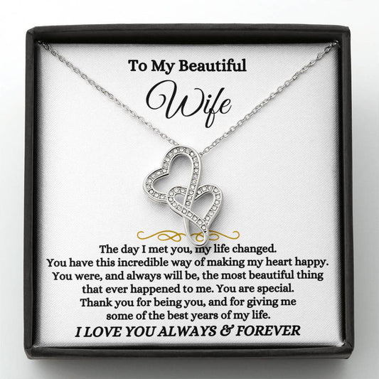To My Beautiful Wife Necklace - Unforgettable Husband Gift, Emotional Jewelry for Anniversary & Valentine’s Day - Heart-to-heart Pendant Necklace