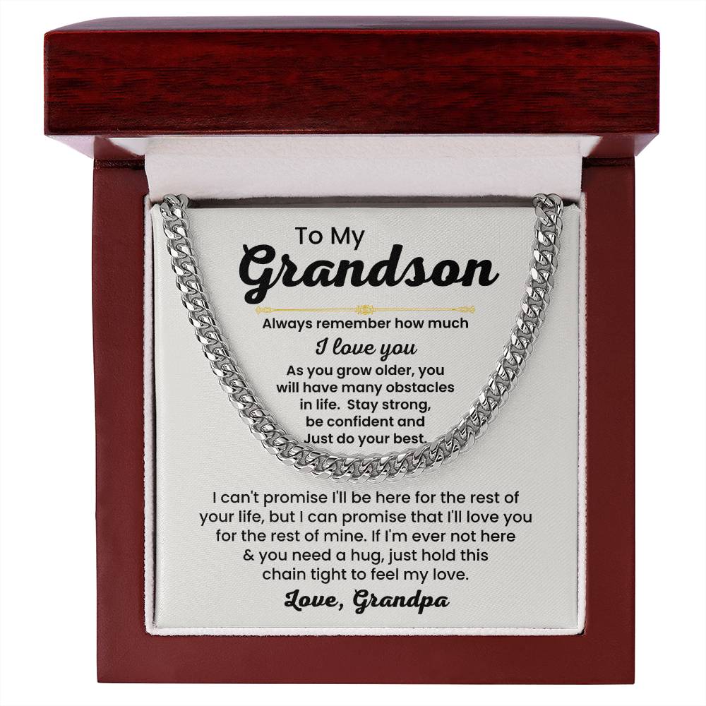 To My Grandson Necklace - Always remember how much I love you - Cuban Link Chain Gift for Grandson from Grandpa