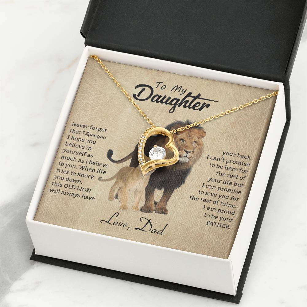 To My Daughter Necklace - Birthday Jewelry Gift from Dad - Old Lion - Forever Love Necklace