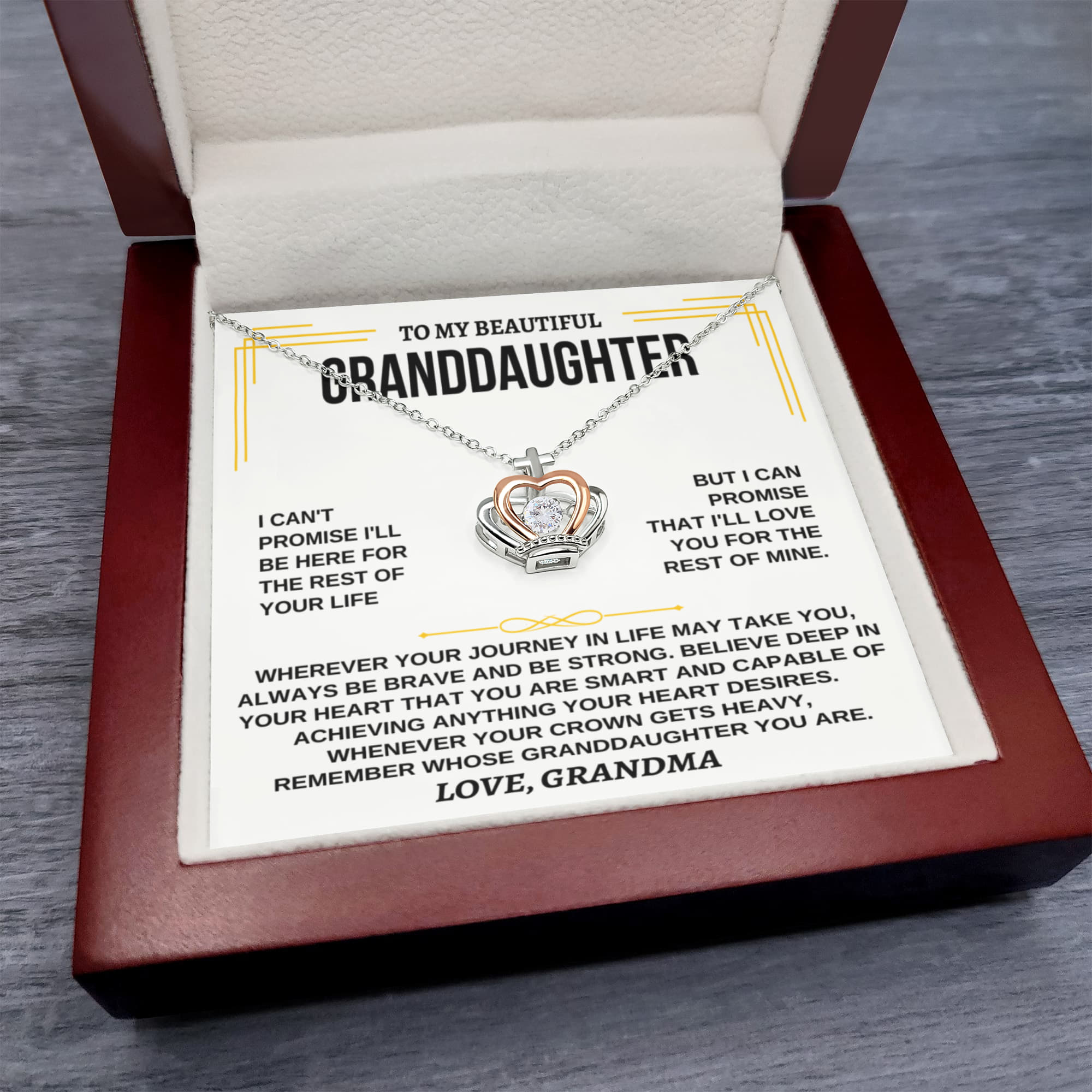 To My Granddaughter Necklace – Timeless Gift from Grandma for Granddaughter – Crown Pendant Necklace