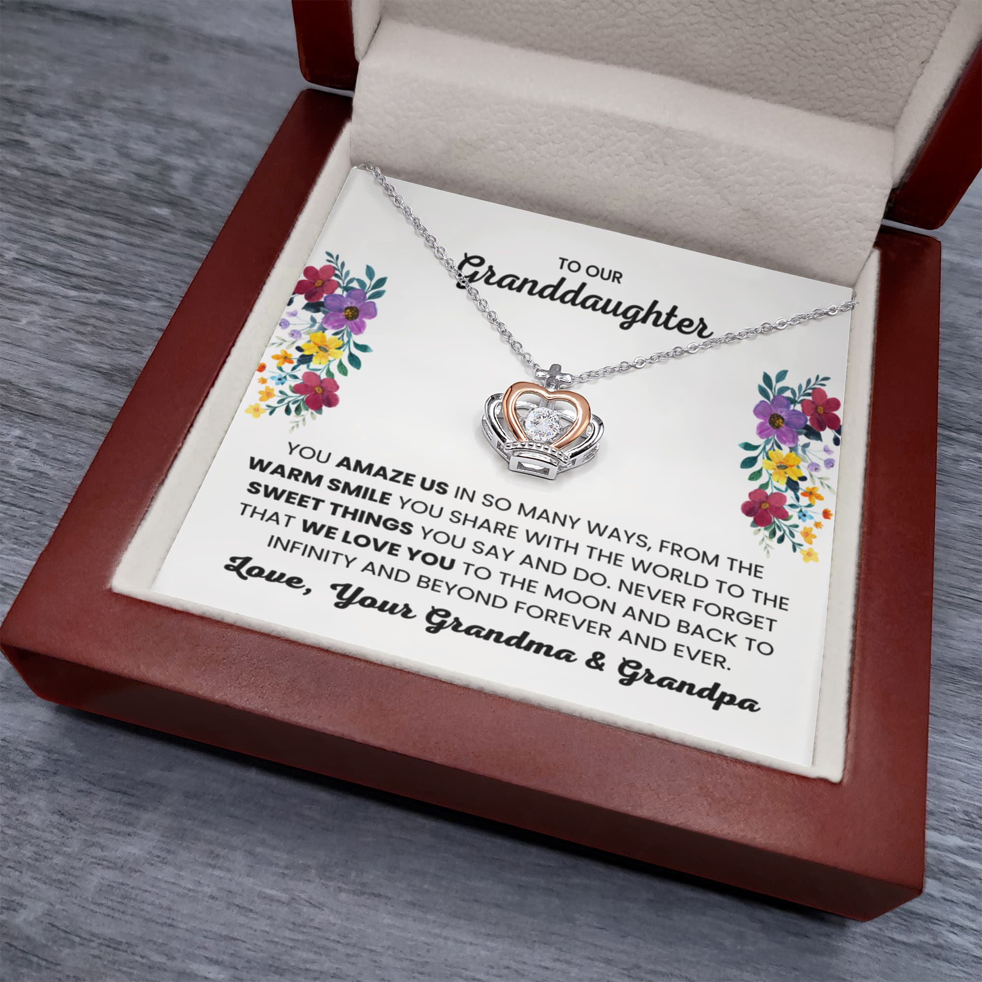 To Our Granddaughter - You Amaze Us Gift Jewelry from Grandma & Grandpa – Crown Pendant Necklace