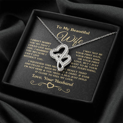 To My Beautiful Wife Necklace - Perfect Romantic Surprise from Husband for Anniversary, Birthday & Valentine’s Day - Heart-to-heart Pendant Necklace