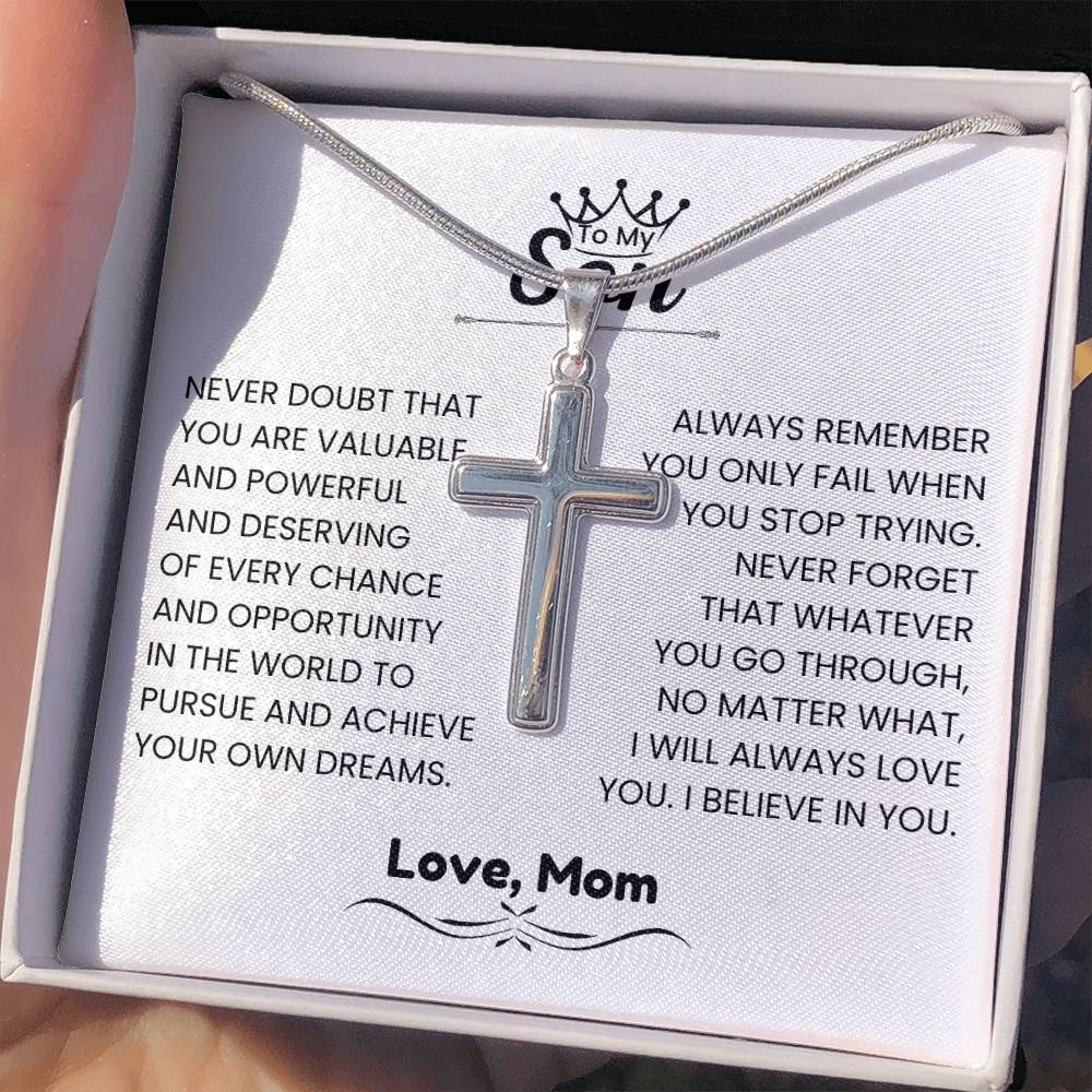 To My Son - Gift for Son from Mom - I will always love you - Artisan Cross Necklace