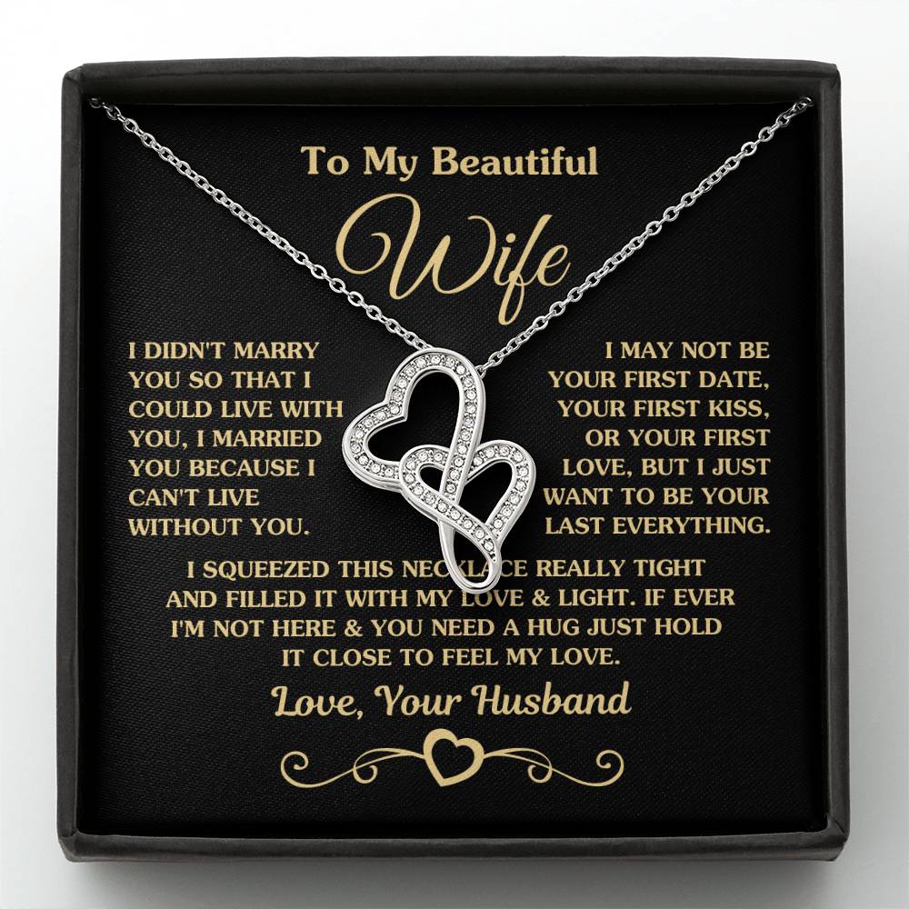 To My Beautiful Wife Necklace - Emotional Love Jewelry Gift from Husband for Valentine’s Day & Birthday Happiness - Heart-to-heart Pendant Necklace