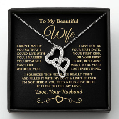 To My Beautiful Wife Necklace - Emotional Love Jewelry Gift from Husband for Valentine’s Day & Birthday Happiness - Heart-to-heart Pendant Necklace