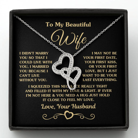 To My Beautiful Wife Necklace - Emotional Love Jewelry Gift from Husband for Valentine’s Day & Birthday Happiness - Heart-to-heart Pendant Necklace