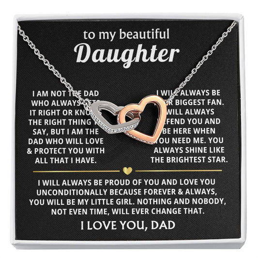 To My Daughter Necklace - Proud Dad to Daughter Jewelry for Birthday, Graduation & Special Celebrations - Interlocking Hearts Necklace