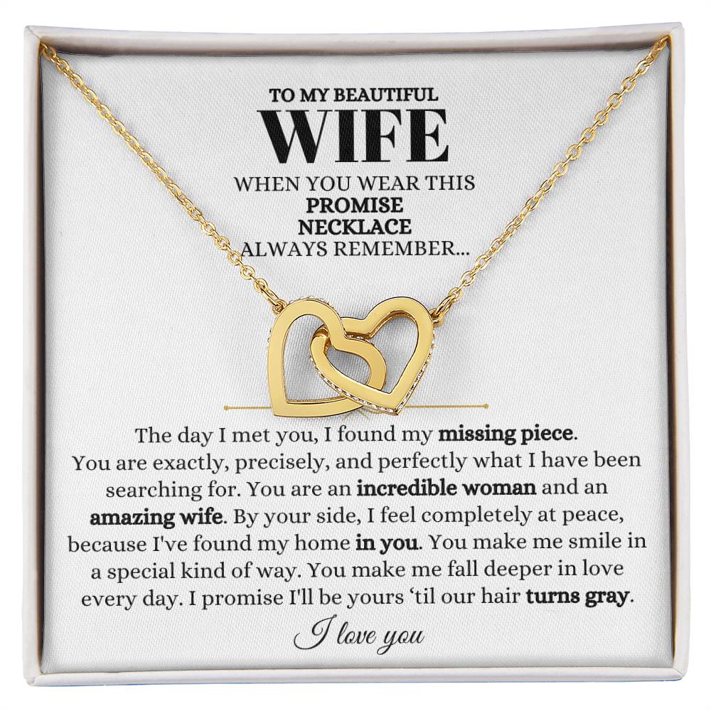 To My Wife Necklace - Soulmate Jewelry Gift from Husband for Birthday, Anniversary & Valentine’s Day - Interlocking Hearts Necklace