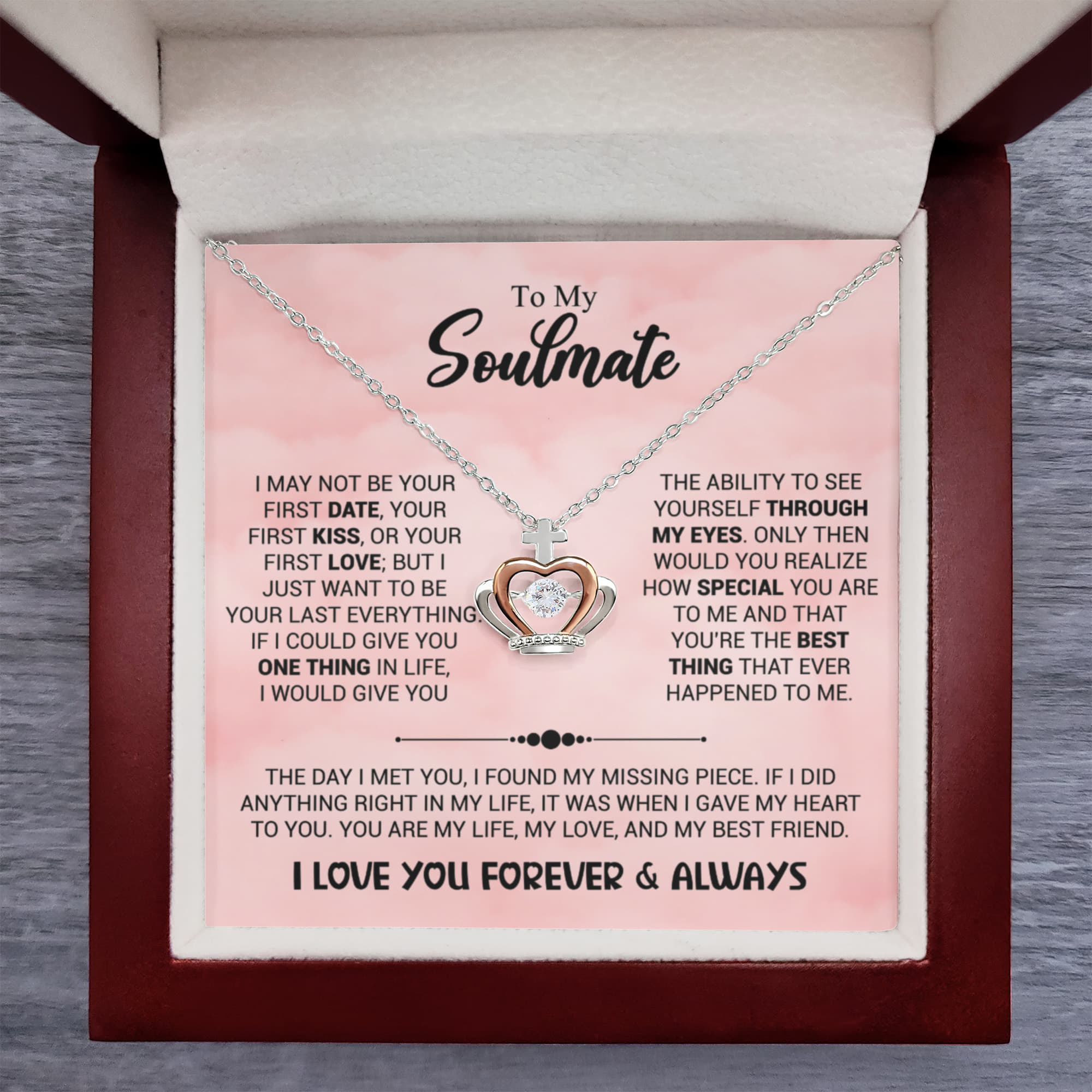 To My Soulmate Necklace - Best Gift for Soulmate for Valentine’s Day & Beyond - Crown Pendant Necklace