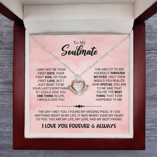 To My Soulmate Necklace - Best Gift for Soulmate for Valentine’s Day & Beyond - Crown Pendant Necklace