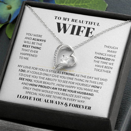 To My Beautiful Wife Necklace - Beautiful Wife Jewelry Gift for Birthday, Valentine’s Day & Special Romantic Moments - Forever Love Necklace