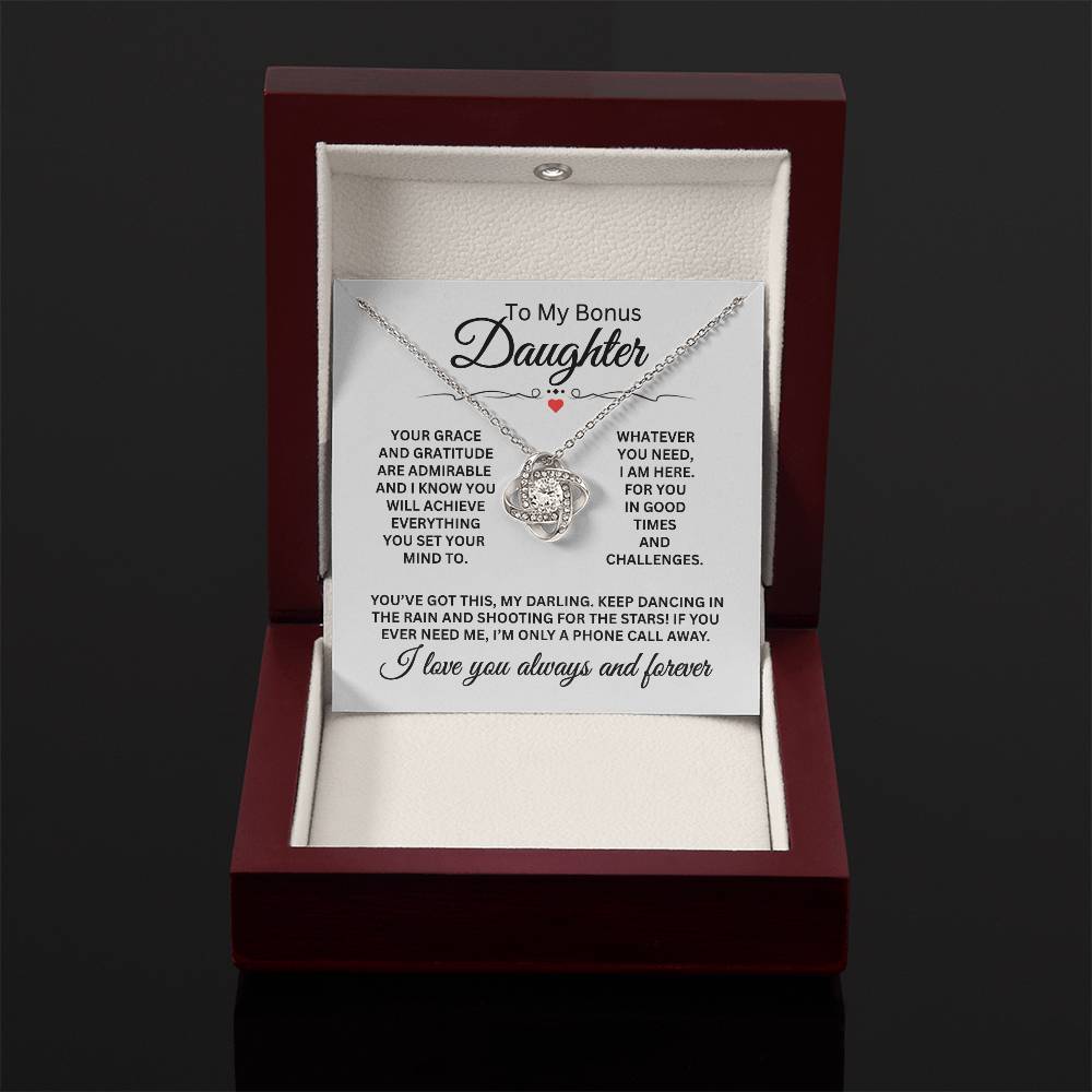 To My Bonus Daughter Necklace – Perfect Daughter Gift for Graduation & Birthday – Love Knot Necklace