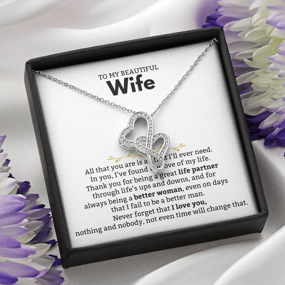 To My Beautiful Wife Necklace - Beautiful Wife Jewelry Gift for Birthday, Valentine’s Day & Special Romantic Moments - Heart-to-heart Pendant Necklace